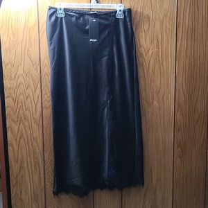 Satin black midi skirt